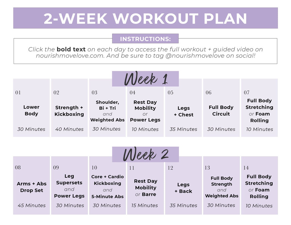 FREE Full Body Workout Plan PDF 2 Week Plan Nourish Move Love