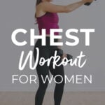 Pin for Pinterest of woman performing dumbbell chest exercises in a chest workout