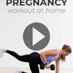 First trimester workout at home | image shows bird dog row with dumbbell