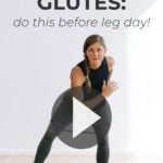 Pin for Pinterest of woman performing glute activation exercises with a resistance band