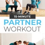 Pin for Pinterest of two women performing a bodyweight partner workout