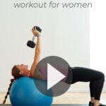 Pin for Pinterest of woman performing back and arm exercises