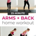 Pin for Pinterest of woman performing back and arm exercises