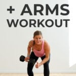 Pin for Pinterest of woman performing back and arm exercises