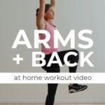 Pin for Pinterest of woman performing back and arm exercises