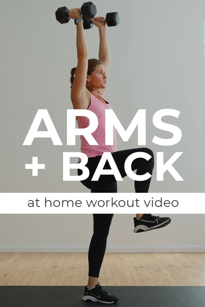 Arm and Back workout with weights at home pin for pinterest