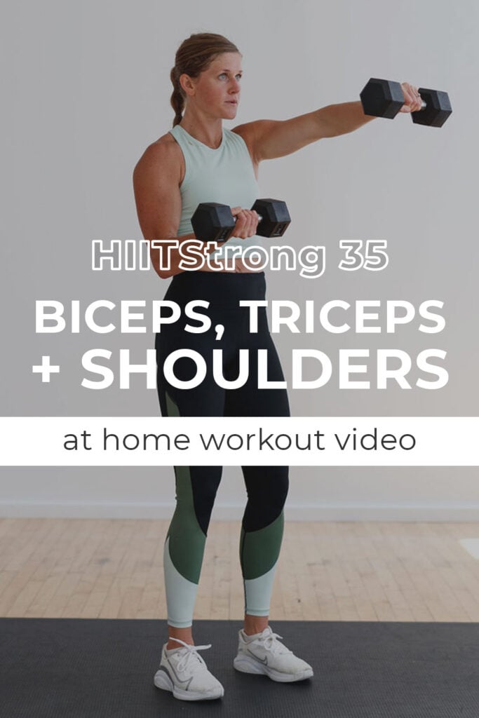 Shoulders, Biceps and Triceps Workout At Home with Dumbbells Pin for Pinterest
