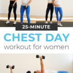 Pin for Pinterest of woman performing chest and arm exercises