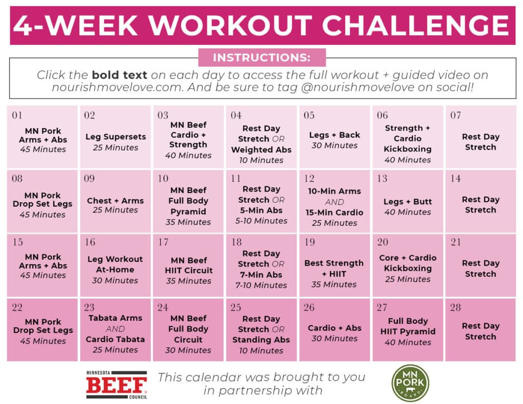 Monthly Workout Plan PDF | calendar pdf download with 28 days of home workouts