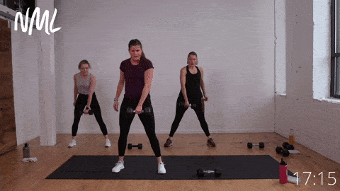 lateral hop dumbbell pick up (HIIT circuit)