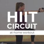 Pin for Pinterest of woman performing full body exercises in a HIIT circuit workout