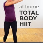 Pin for Pinterest of woman performing full body exercises in a HIIT circuit workout