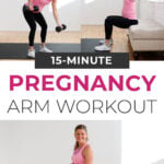 pregnant woman performing pregnancy safe arm exercises - Pin for Pinterest