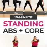 Pin for Pinterest of two women performing standing ab exercises