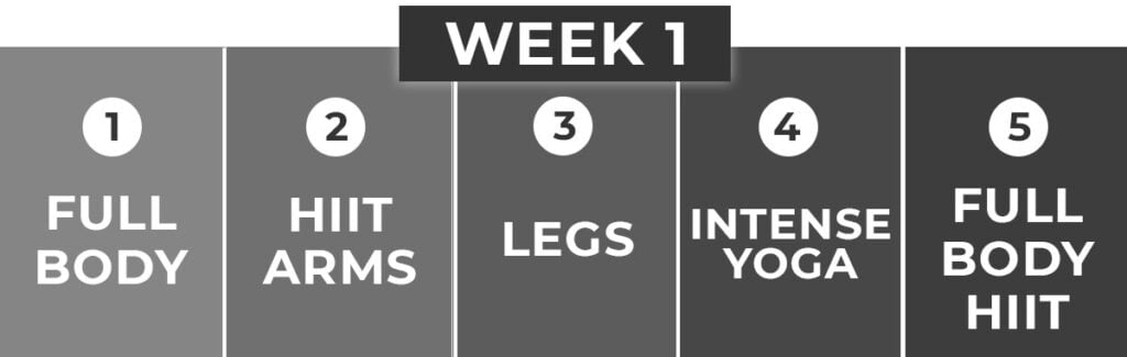 Bodyweight Workout Plan: WEEK 2 calendar graphic with days 1-5 displayed