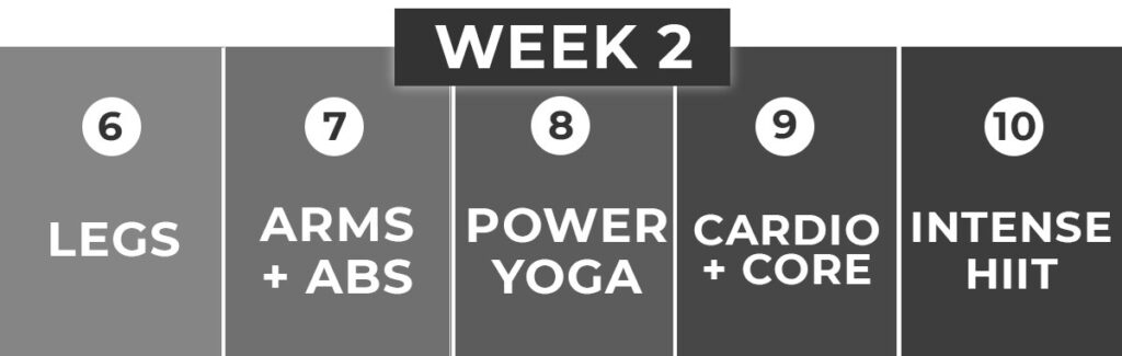 Bodyweight Workout Plan: WEEK 2 calendar graphic with days 6-10 displayed