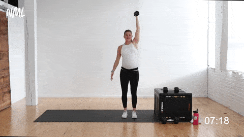 standing march with dumbbell | prenatal arm workout to target shoulders, chest and triceps