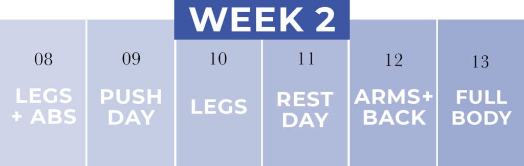 free weekly workout plan week 2 of 14-day challenge, quick workouts at home