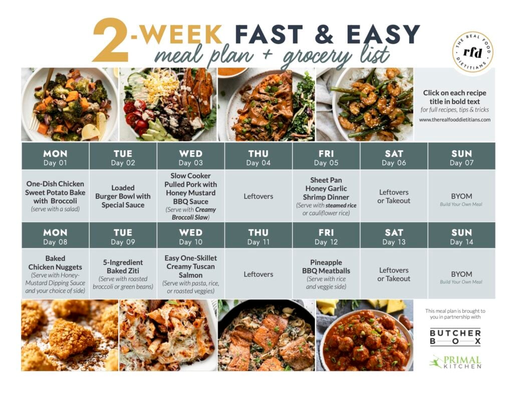 2-Week Fast and Easy Meal Plan and Grocery List (pdf download)