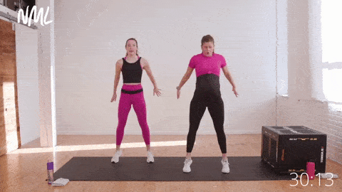 two women performing a two pulse squat and calf raise