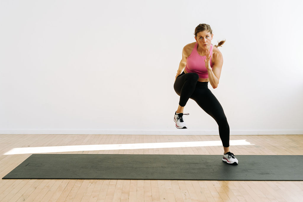 woman performing a heisman runner to the right