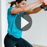 Pin for Pinterest of woman performing a HIIT workout with weights