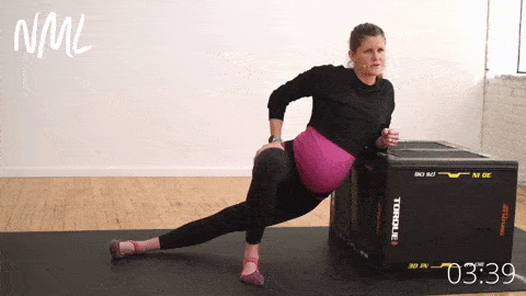 woman performing a Tensor Fasciae Latae (TFL) and Iliotibial (IT) Band Hip Sink, sciatica stretches