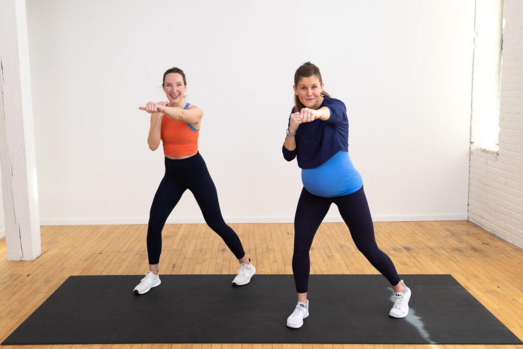 prenatal cardio workout two women performing crossbody punch