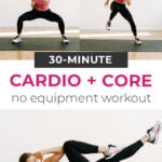 Pin for Pinterest of cardio and core workout at home