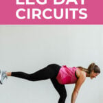 Pin for Pinterest of woman performing leg day exercises