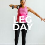 Pin for Pinterest of woman performing leg day exercises