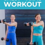 Pin for Pinterest of woman performing dumbbell chest exercises in a chest workout