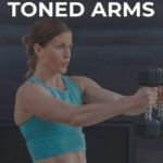 Pin for Pinterest of woman performing dumbbell chest exercises in a chest workout