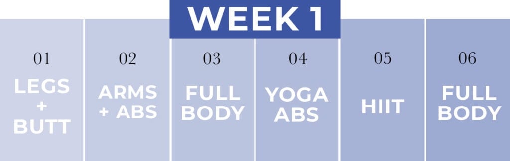 2 week workout plan with youtube workouts WEEK 1 calendar graphic