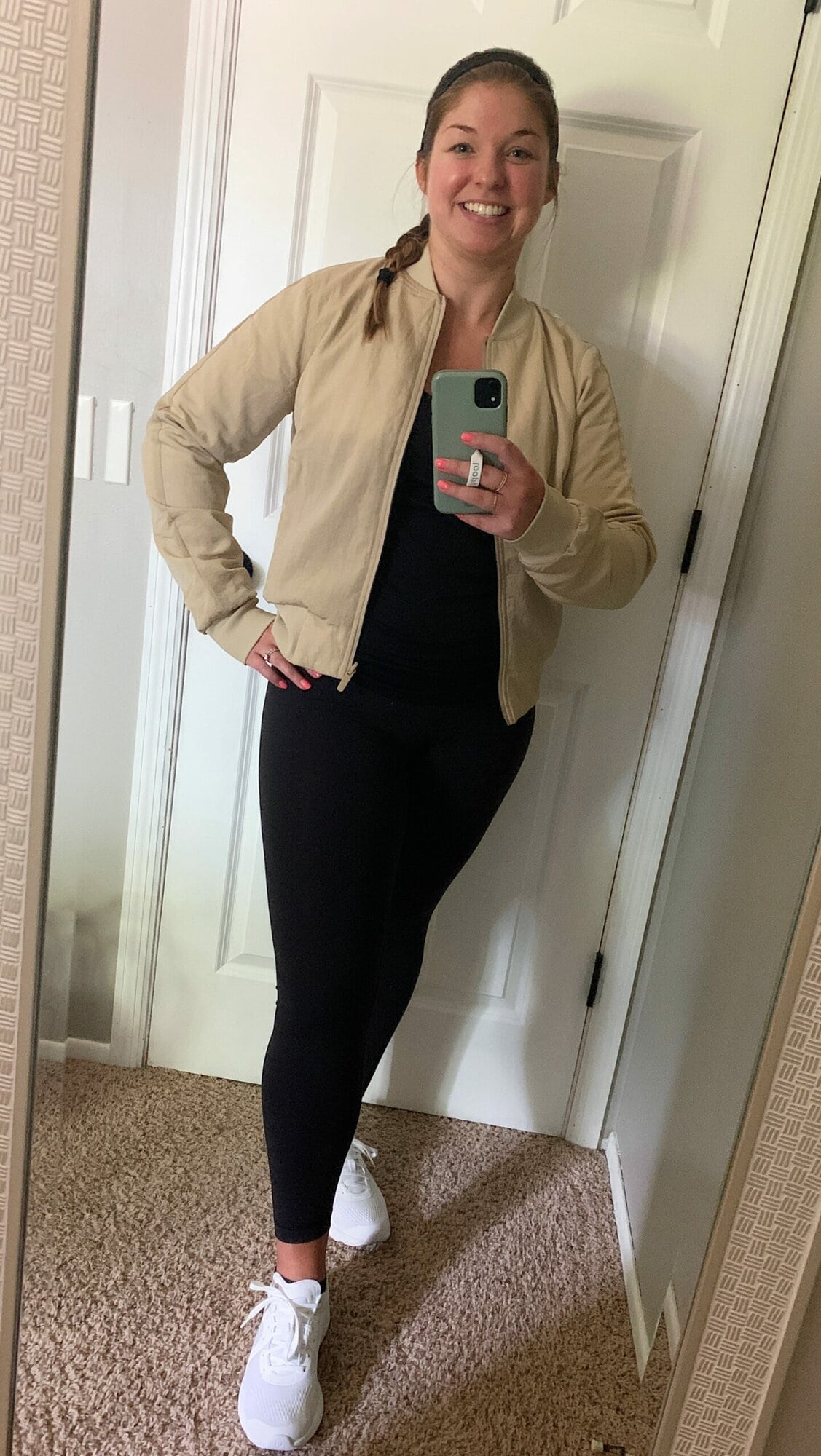 Megan wearing lululemon bomber jacket styled