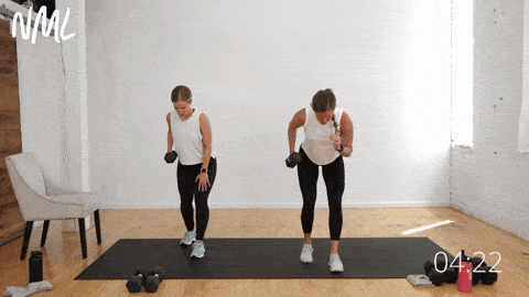 two women performing tricep kickbacks to target the back of the arm