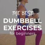 Pin for pinterest - woman doing a lunge as part of strength training workout for beginners