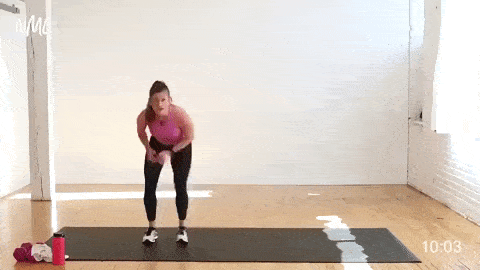 woman performing a lateral jump and jump squat