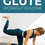 Pin for Pinterest of woman performing butt lifting exercises in a booty workout