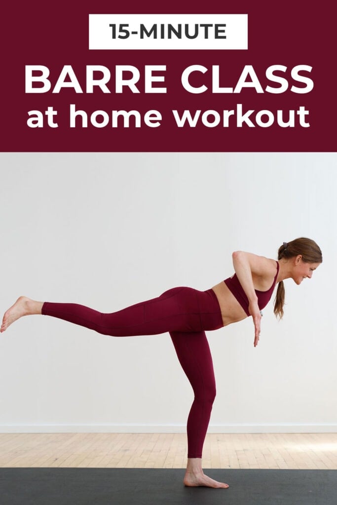 woman performing a rear leg lift in a barre workout at home