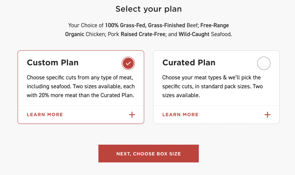 ButcherBox custom plan versus curated plan