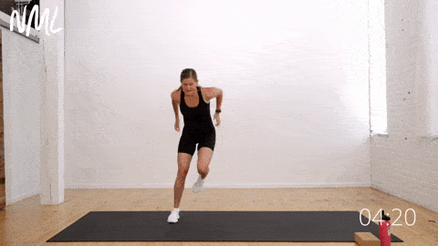 woman performing lateral bounds to prepare for running postpartum