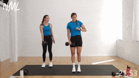 two women performing a lateral lunge and dumbbell back row as example of strength training exercise