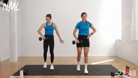 two women performing a deadlift and upright row exercise