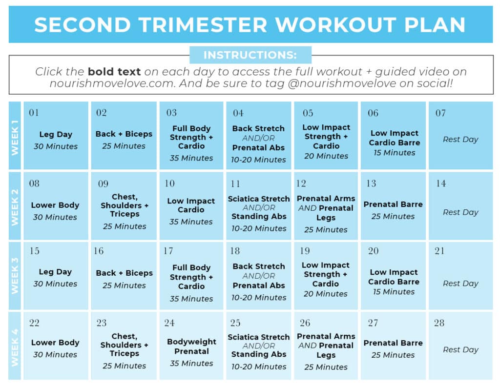 extase Knorrig Hardheid Second Trimester Workout Plan (Free PDF) | Nourish Move Love