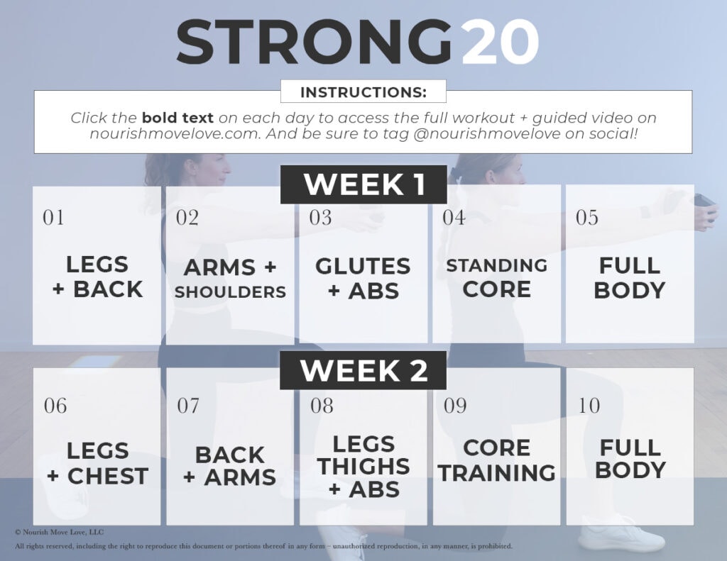 Functional Strength Training program workout calendar PDF with clickable links to daily workouts