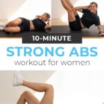 Pin for Pinterest of best ab workout for women - woman performing crunch variations