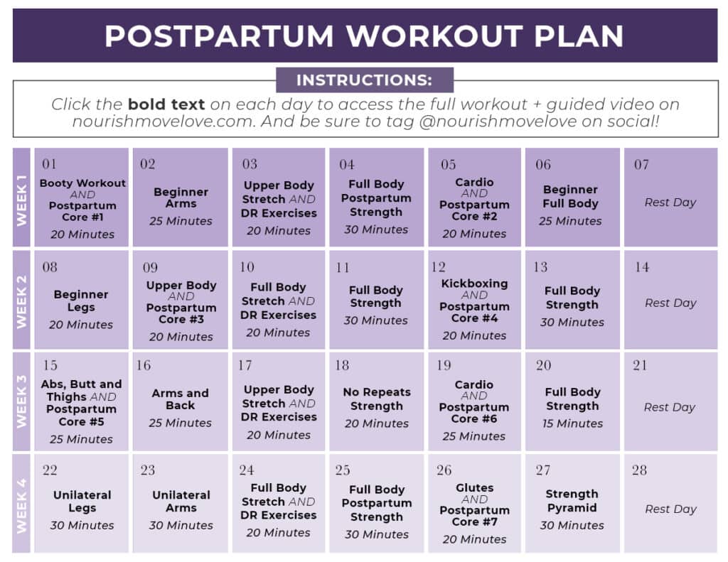 Postpartum Workout Plan Free Pdf