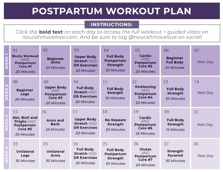 Postpartum Workout Plan (Free PDF) Nourish Move Love