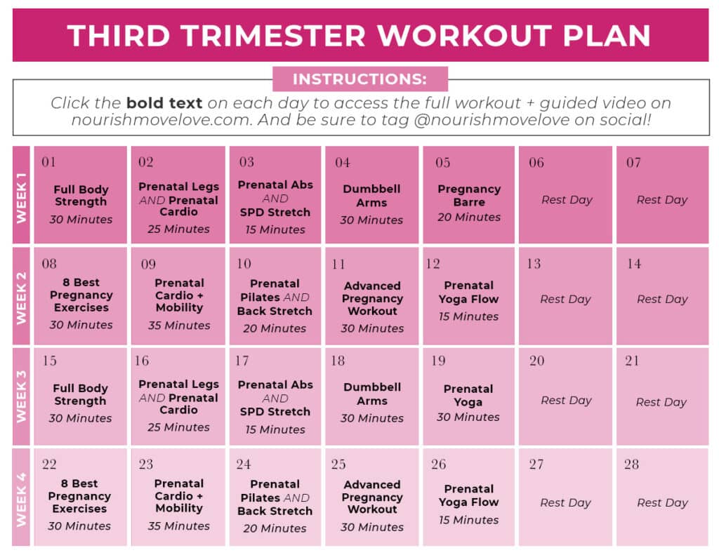 commando half acht Afname Third Trimester Workout Plan (Free PDF) | Nourish Move Love